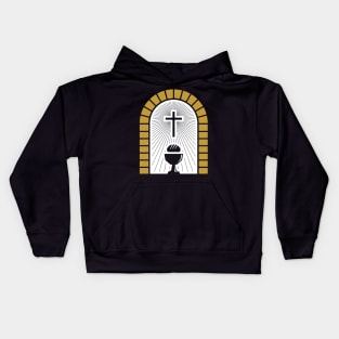 Cross, holy chalice and bread. Kids Hoodie